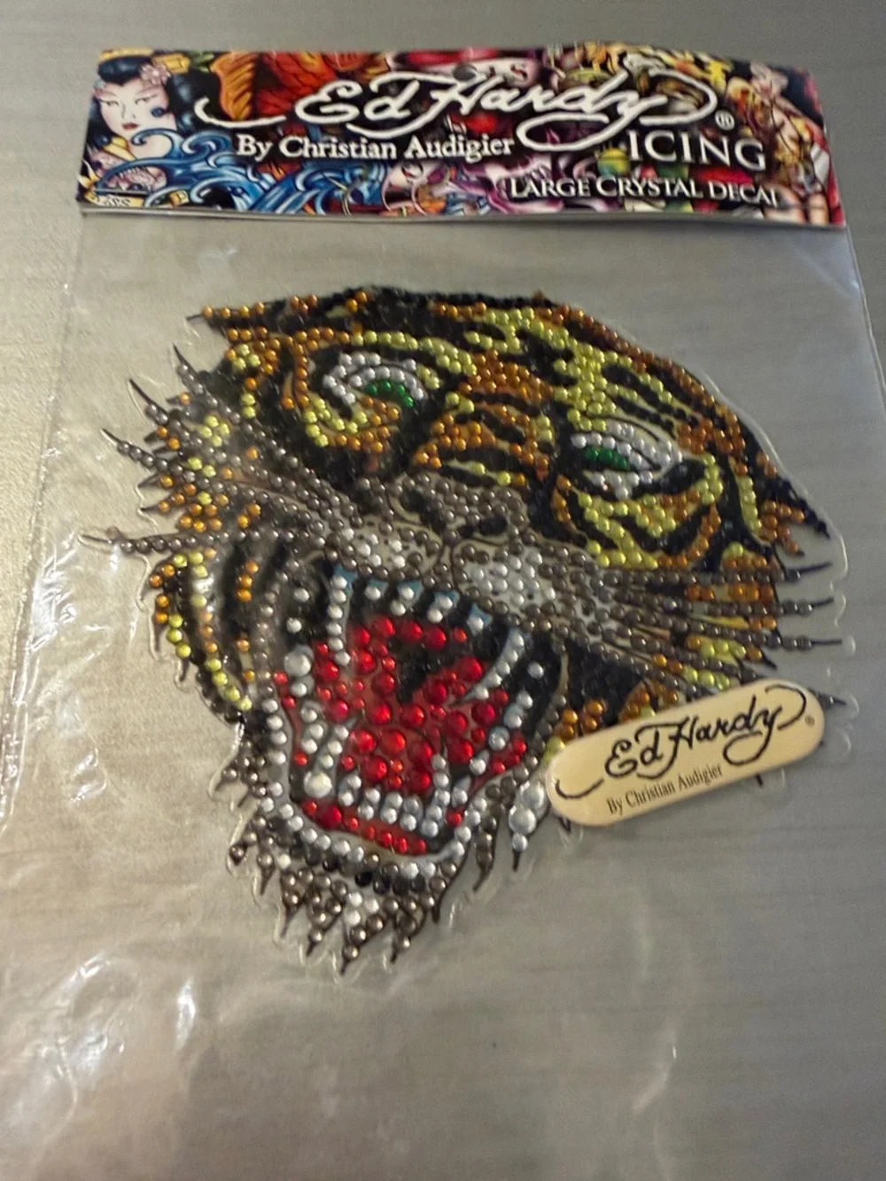 Ed Hardy Tiger Crystal Decal - Red, Gold, Green, Black, Silver